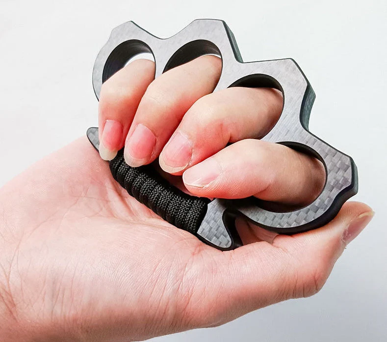 Carbon Fiber Knuckle Duster Four Finger Security Boxing Window Breaking EDC Tool - Image 2