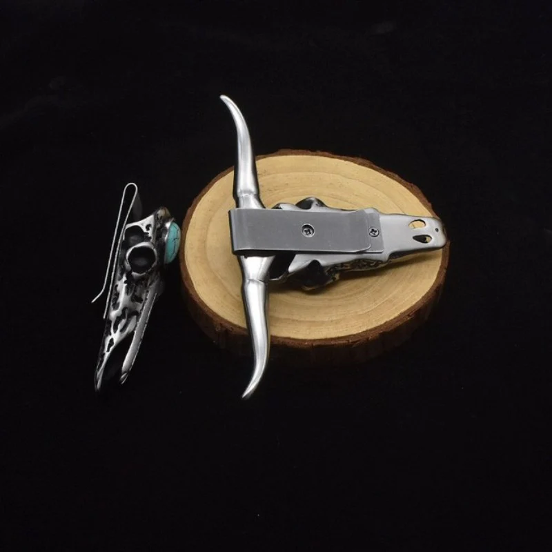 Creative Bullhead Damascus Steel Pocket Knife EDC Self-defense Decoration - Image 5