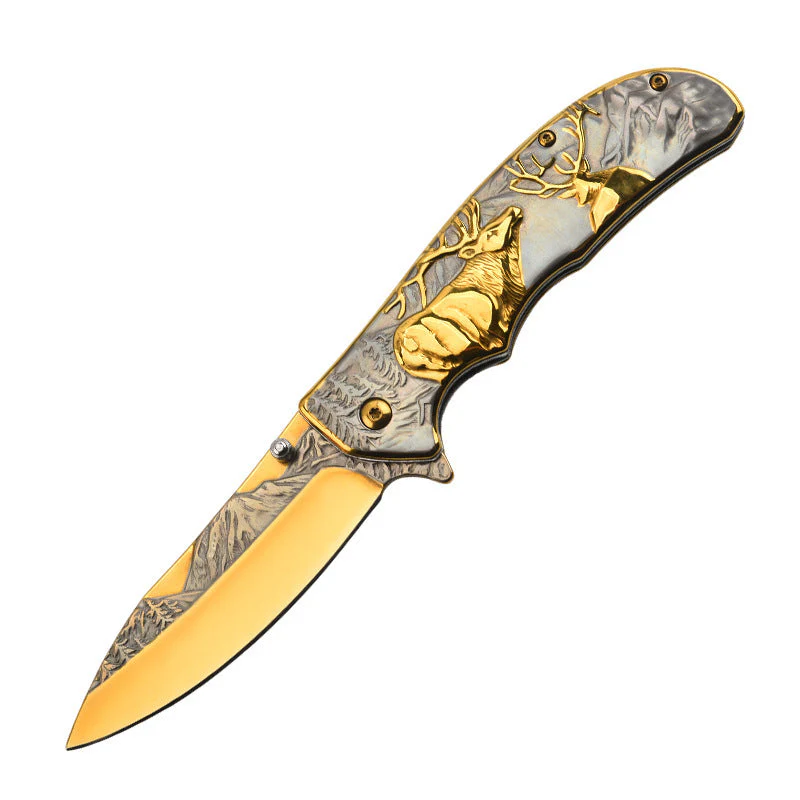 Deer Mountain Pattern Folding Knife Safety Defense Tactical Knives - Image 6