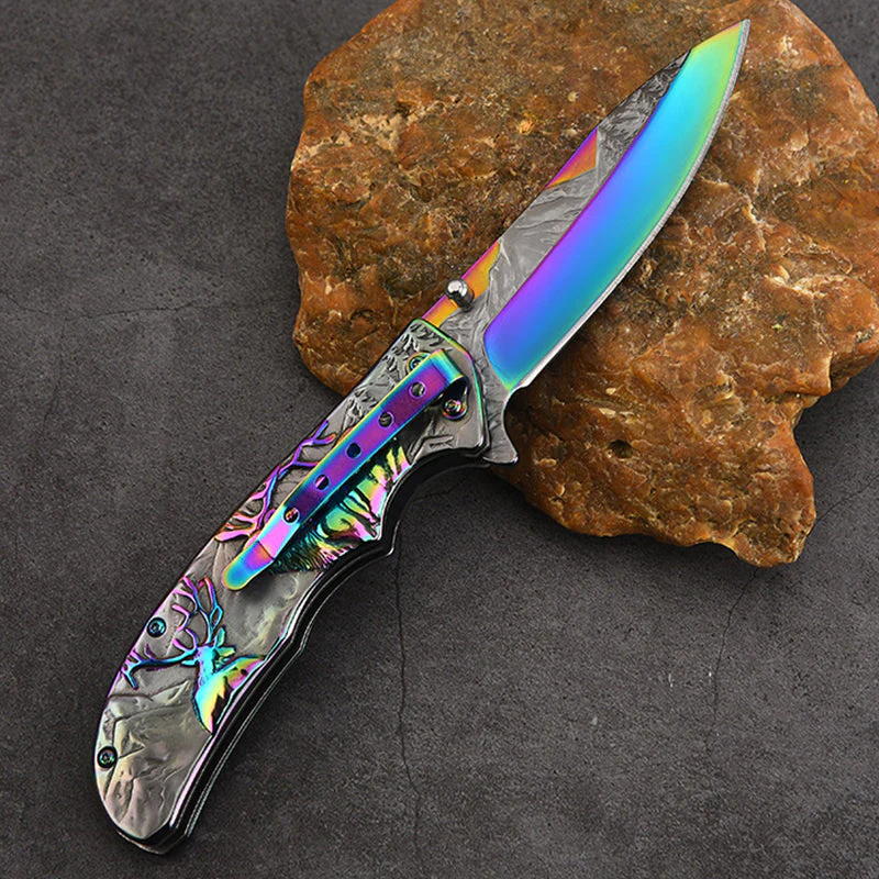 Deer Mountain Pattern Folding Knife Safety Defense Tactical Knives - Image 7