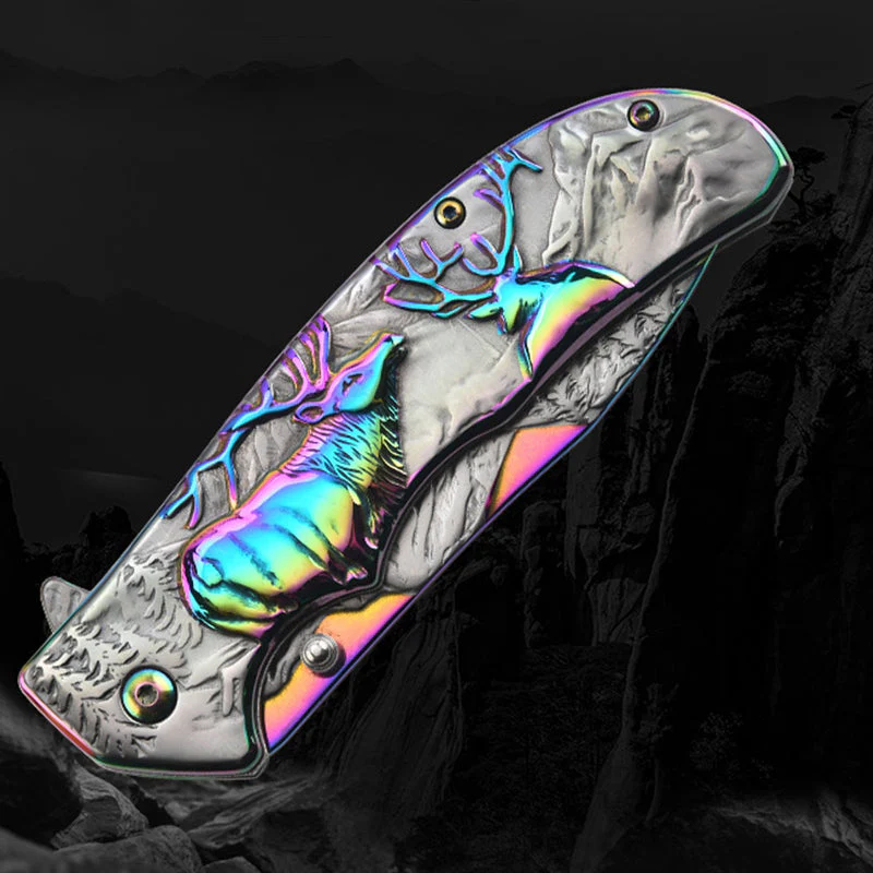 Deer Mountain Pattern Folding Knife Safety Defense Tactical Knives - Image 8