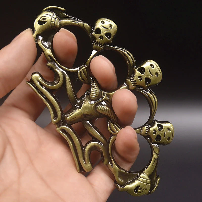 Goat Skull Knuckle Brass Duster Boxing Four Finger Buckle Defense Window Breaker Outdoor EDC Tool - Image 2