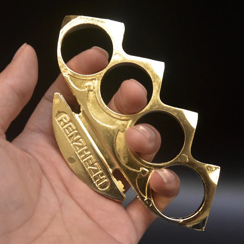 Big Finger Hole Brass Knuckle Duster Boxing Four Finger Buckle Defense Window Breaker EDC Tool - Image 2
