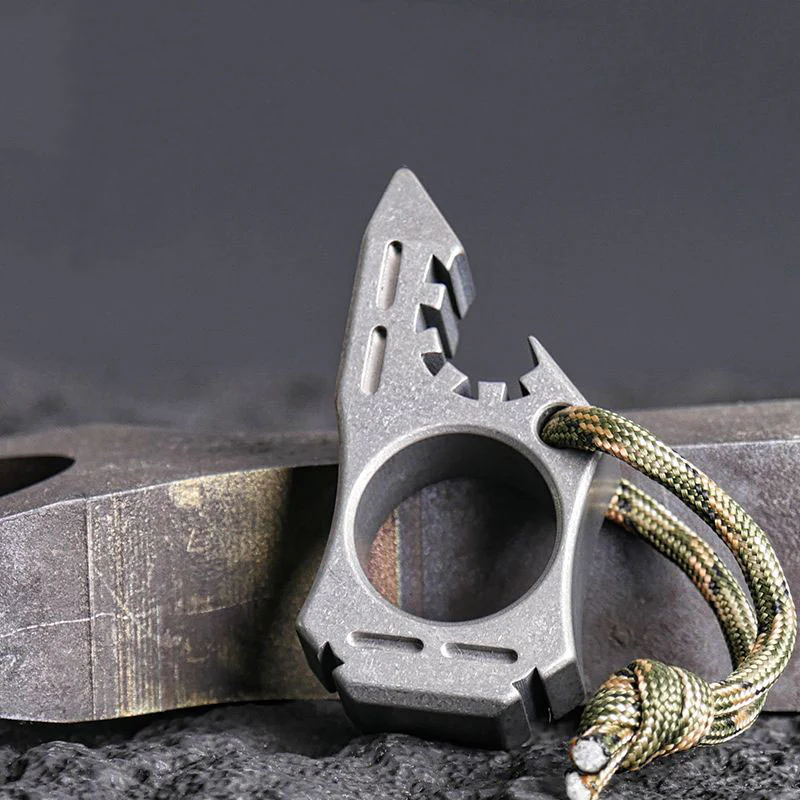 Shark Titanium Alloy Knuckle Duster Open Bottle Broken Window EDC Tool - Image 2