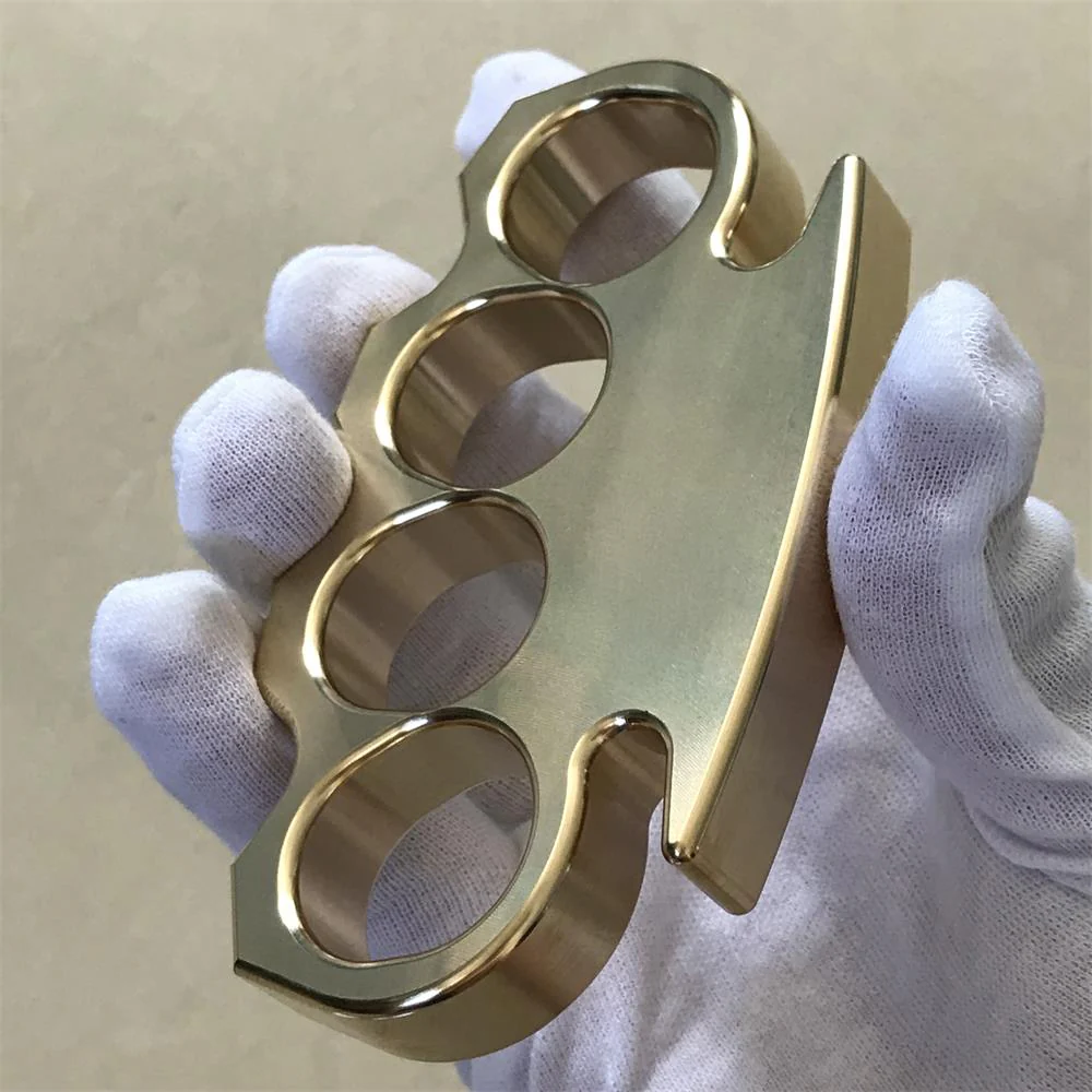 Solid Brass Knuckle Duster Four Finger Buckle Self-defense Broken Window Knuckles Boxing Training Combat Gear