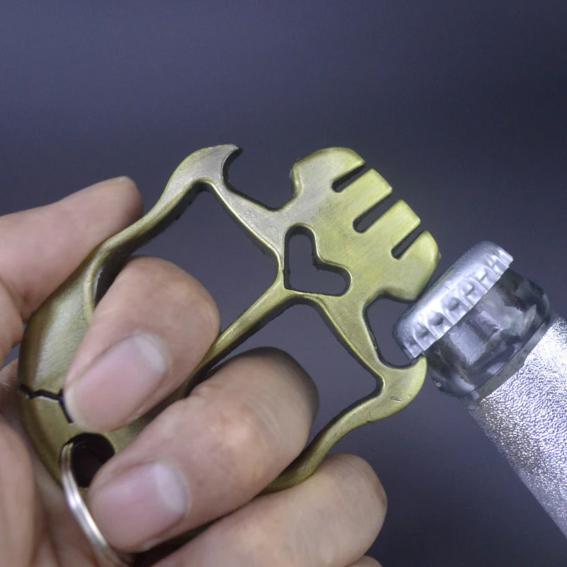 Thickened Skull Knuckle Duster Two Finger Boxing Defense Boxing Buckle Multi-function Bottle Opener - Image 2