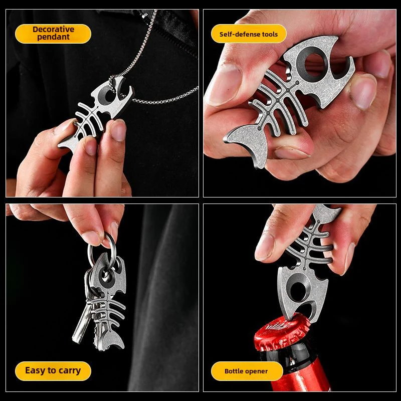 Titanium Fishbone Bottle Opener Self Defense EDC Tool - Image 2