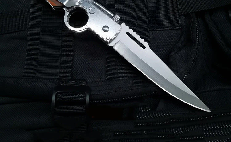 Wood Handle AK47 Folding Knife Outdoor Camping Knives with Light EDC Tool - Image 8