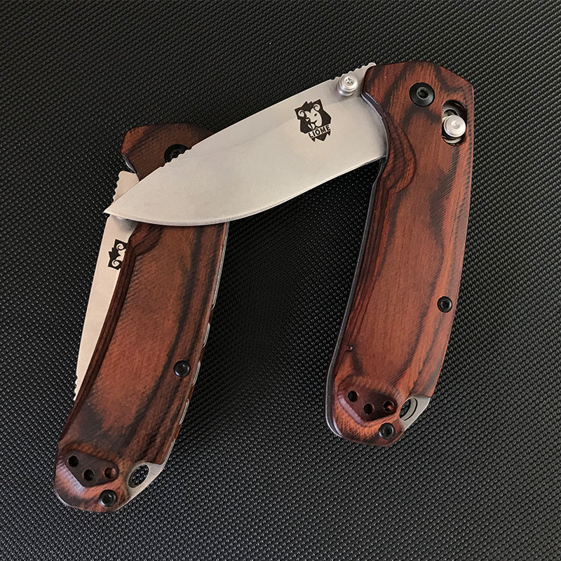 Wooden Handle Liome 15031 Tactical Folding Knife Stone Wash Blade Outdoor Survival Safe Pocket Knives - Image 6